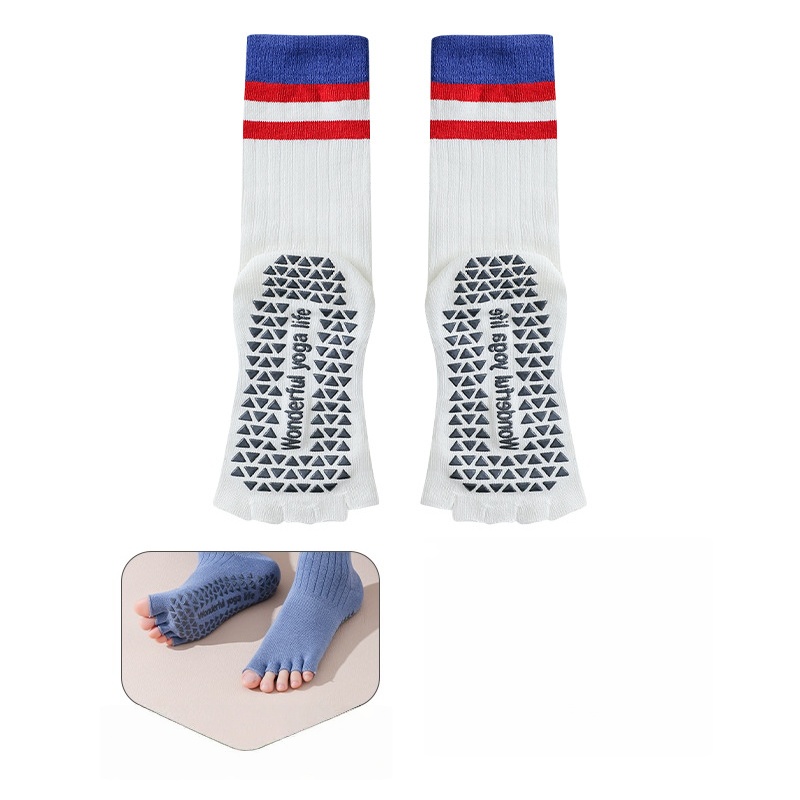 Non-Slip Yoga Toe Socks with Grips Womens Athletic Cotton Open Toe Yoga Socks